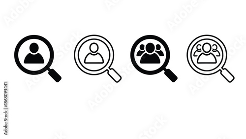 A set of magnifying glass icons for searching and finding people
