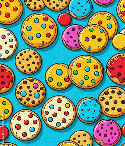 Cookies oil paint.  Illustration for print for wall decorations, covers.