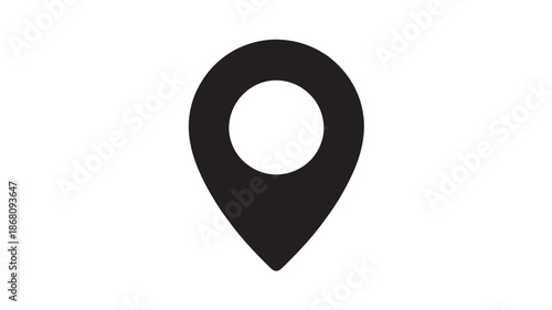 Black map pin icon in modern minimalist design with simple flat style on white background for navigation