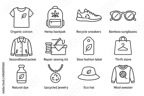 Shirt fashion upcycled jacket slow icon vector icons bottle hat eco store