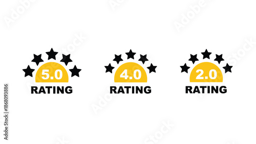 A graphic illustration of star ratings in different colors and values