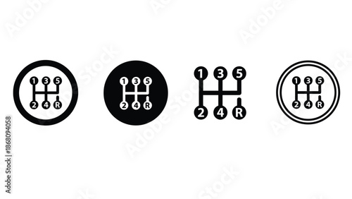 A set of gearshift icons on a white background for automotive design