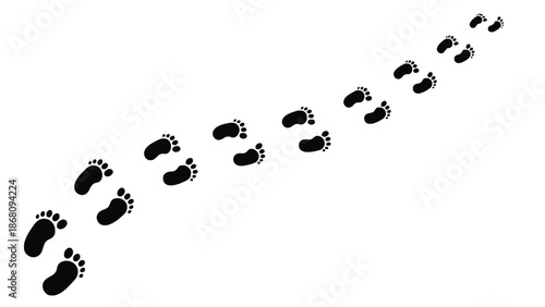 A trail of baby footprints leading upwards on a white background