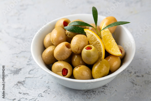 Принти на полотні Green olives stuffed with peppers