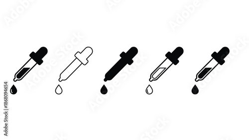 A set of dropper icons in various black and white designs