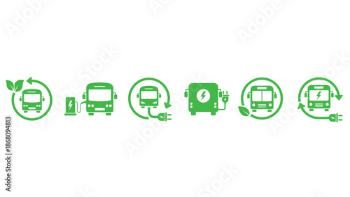A green electric vehicle charging icon set on a white background