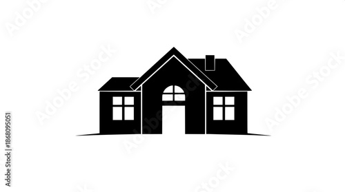 House symbol logo, a stylized black silhouette with delicate white line accents, presented in a straightforward front view, rendered as a simple yet elegant vector illustration with clean lines, subtl
