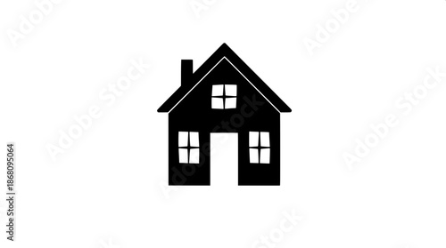 House symbol logo, a stylized black silhouette with delicate white line accents, presented in a straightforward front view, rendered as a simple yet elegant vector illustration with clean lines, subtl