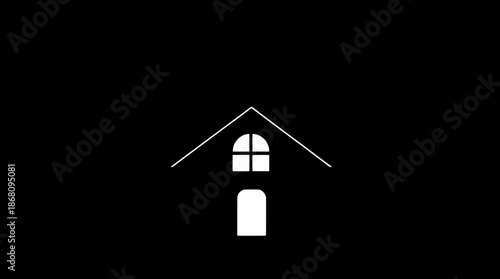 House symbol logo, a stylized black silhouette with delicate white line accents, presented in a straightforward front view, rendered as a simple yet elegant vector illustration with clean lines, subtl