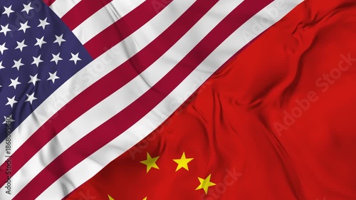 United States vs China flag seamless loop animation. 4K Video