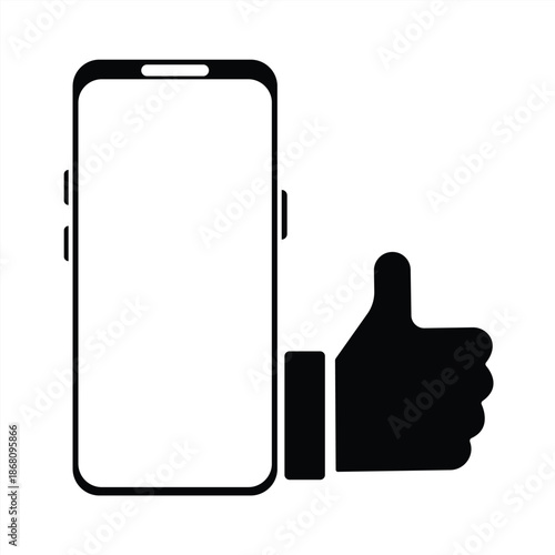 Thumbs-up icon on a mobile phone screen. The like symbol on a mobile phone display. Vector illustration