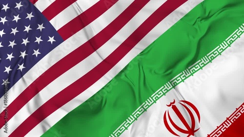United States vs Iran flag seamless loop animation. 4K Video