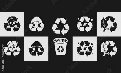 Vector Set of 5 Creative Recycling Icons with Environmental and Warning Symbols