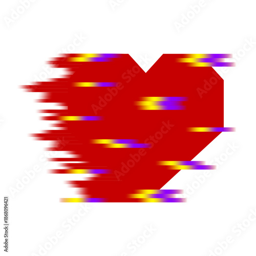 Glithc effect red Heart isolated transparent background. Vector illustration of modern Glitch heart with vibrant color neon distorted effect lines. 
