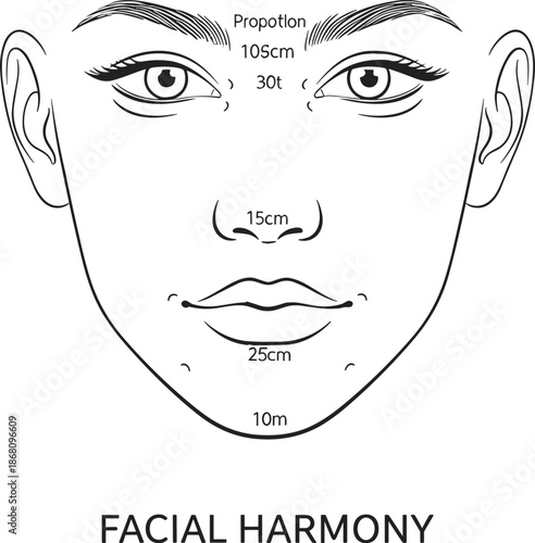 Black and white line of facial harmony proportions on a human face line facial proportions face outline