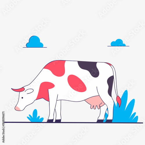 Grazing cow in pastoral scene