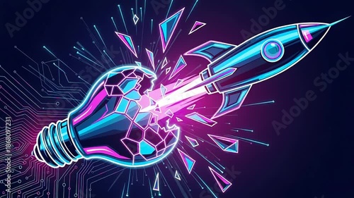 Launching a Creative Idea with a Dynamic Light Bulb and Rocket Visual