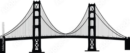 Golden Gate Bridge silhouette, suspension architecture, San Francisco landmark, black and white design, iconic structure, minimal style, engineering marvel