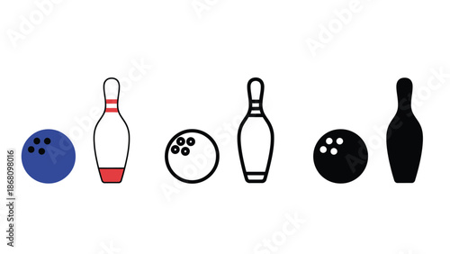 Colorful bowling icons set for fun games