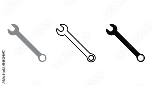 Three adjustable wrenches in gray, black, and white