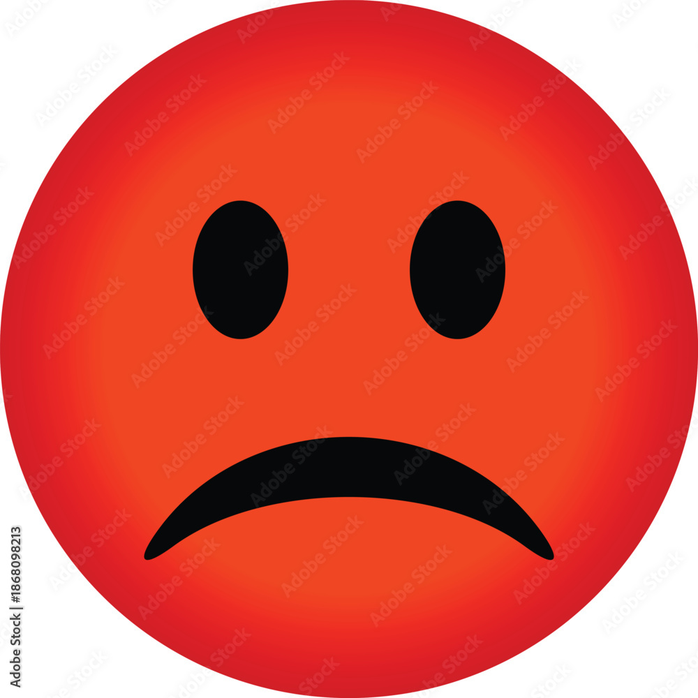 Fototapeta premium Red Sad Face Emoji Icon with an Unhappy Expression Isolated on White Background for Customer Dissatisfaction Rating