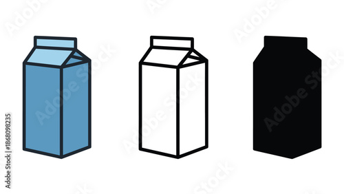 Cartons for juice or milk in different colors