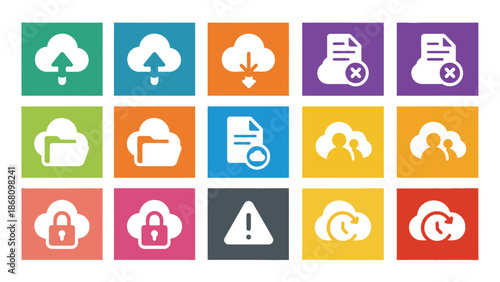 Cloud computing and data management icons for business and technology