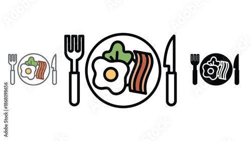 Delicious breakfast icons with utensils on plates