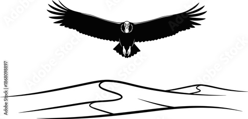 Majestic Condor Soaring Over Stylized Desert Dunes in Silhouette desert animal
