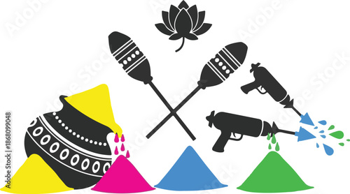 Vibrant holi celebration with colorful powder and water guns