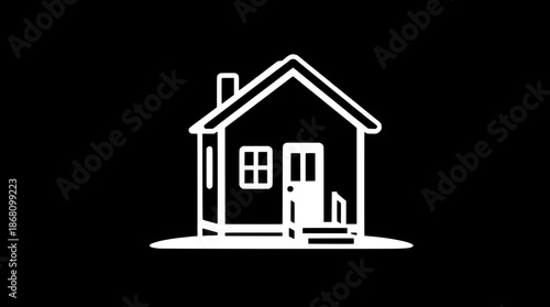 Small house logo icon with minimal design elements, featuring a solid black fill and delicate white contour lines that define the shape of the house, including a classic gable roof and a small set of 