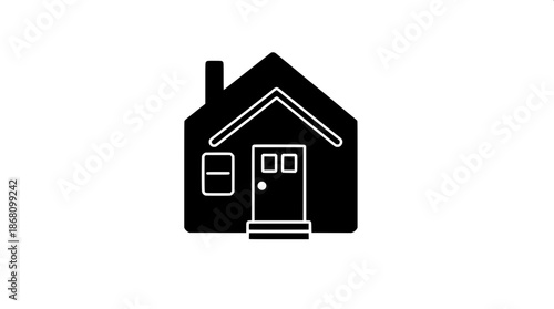 Small house logo icon with minimal design elements, featuring a solid black fill and delicate white contour lines that define the shape of the house, including a classic gable roof and a small set of 