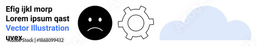 Sad face next to a gear and cloud, symbolizing technological issues, cloud computing, and problem-solving. Ideal for troubleshooting, IT services, technology training, cloud strategy, innovation