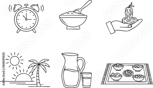 Delicious breakfast and morning routine illustrations