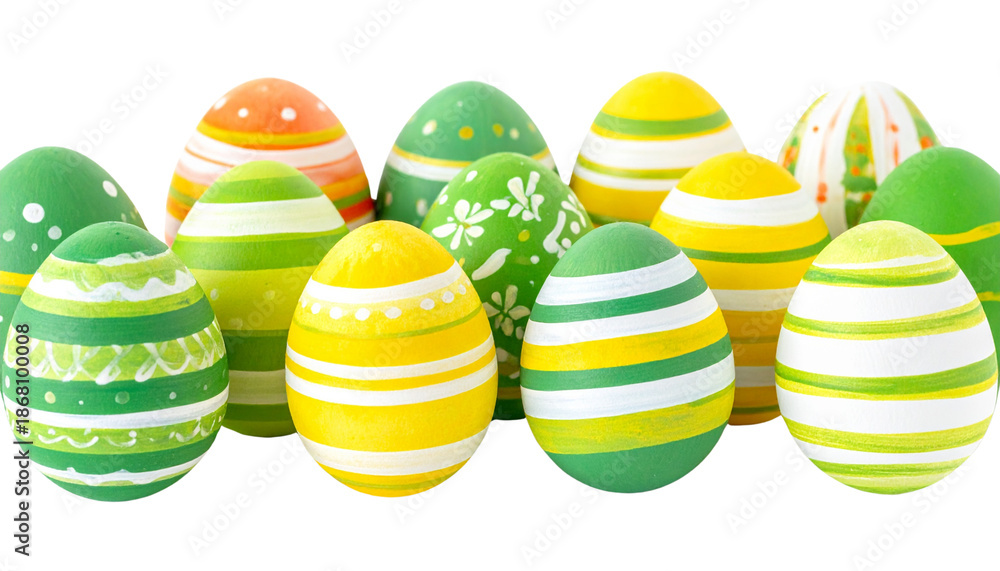Fototapeta premium A vibrant spring celebration design featuring colorful painted Easter eggs with floral patterns on a white background for a festive holiday season illustration