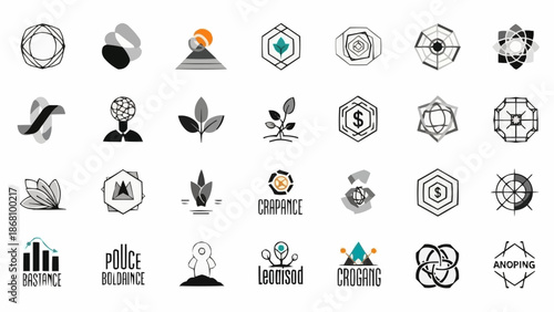 Collection of diverse logo designs featuring abstract shapes, nature elements, and geometric patterns.