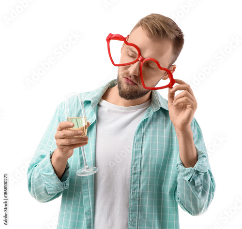 Drunk young man in eyeglass...