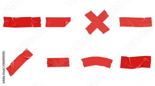 Wallpaper Mural Red adhesive duct tape set including strips, cross, wrinkled, and peeling pieces isolated. Sticky tape and repair material collection. Torontodigital.ca