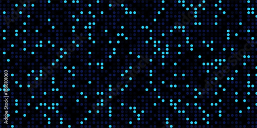 Abstract digital background with scattered blue pixels on a dark grid