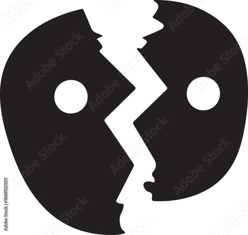 Minimalist black icon of a cracked orb or broken egg