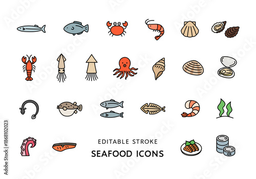 シーフードにまつわるアイコンセット