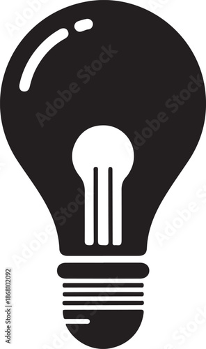 Minimalist black silhouette lightbulb icon on a white background
