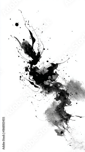 검정 잉크 동양화 먹물의 퍼짐 수목화 한국그림