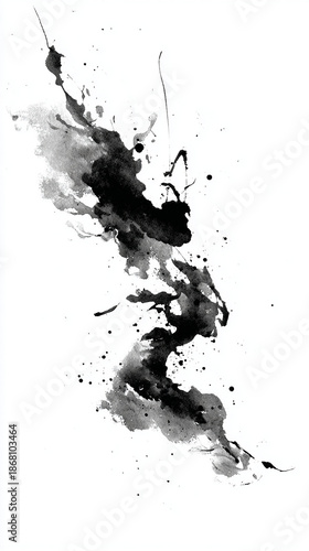 검정 잉크 동양화 먹물의 퍼짐 수목화 한국그림