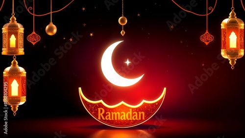 graphic greeting card for the Islamic holy month of Ramadan. It features traditional imagery associated with the observance. 