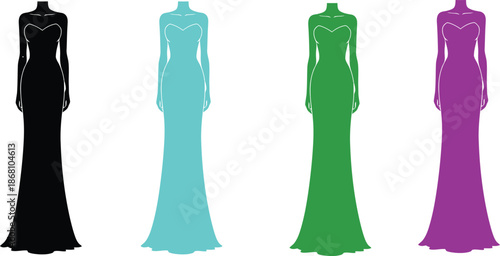 A collection of elegant wedding dresses in various styles and designs on display