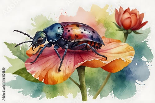 Insect on a colorful flower petal