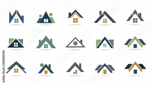 Collection of Minimalist House Roof Logos for Real Estate Branding.