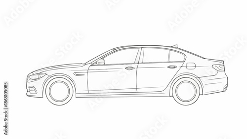 Detailed Line Art of a Modern Sedan Car.