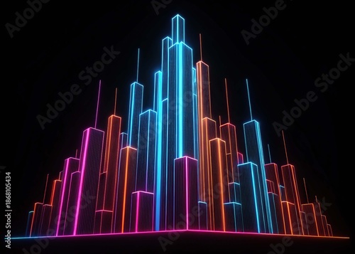 Neon futuristic cityscape with glowing light trails and vibrant colors